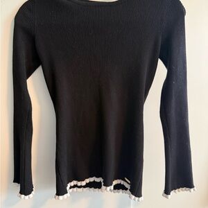 Calvin Klein Black Ribbed Sweater with White Trim XS